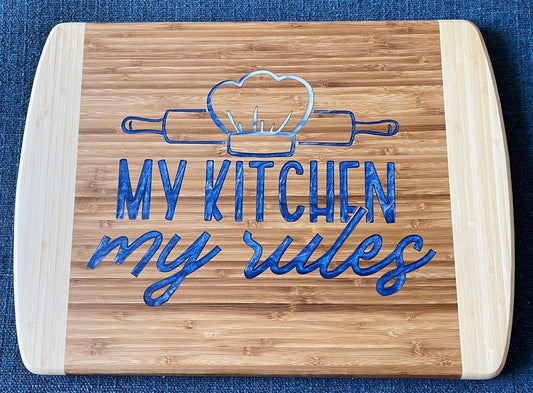 Cutting Board, Bamboo, Blue Resin Filled